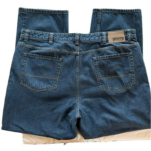 Duluth Trading Co Mens Dark Wash Denim Heavy Cotton Workwear Blue Jeans-44”x32” - Picture 2 of 12